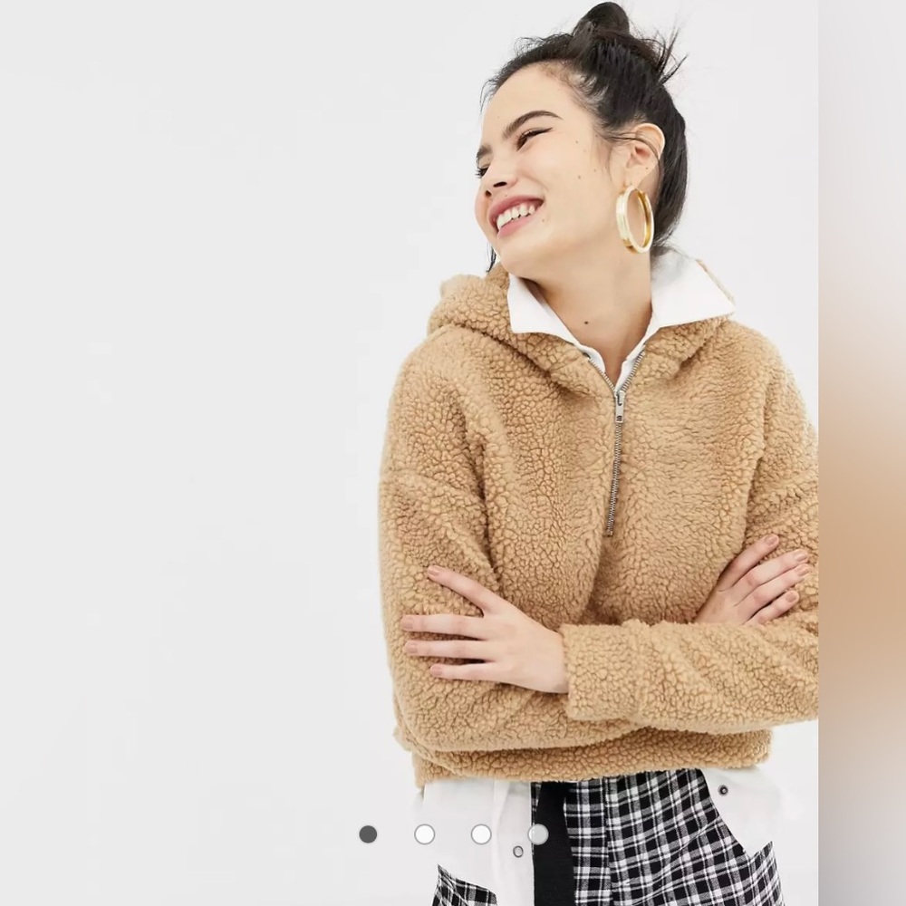 DAISY STREET - oversized teddy hoodie jacket in beige